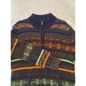 Koto Sweater Mens Medium Colorful Quarter Zip Pullover‎ Peace Pattern Streetwear